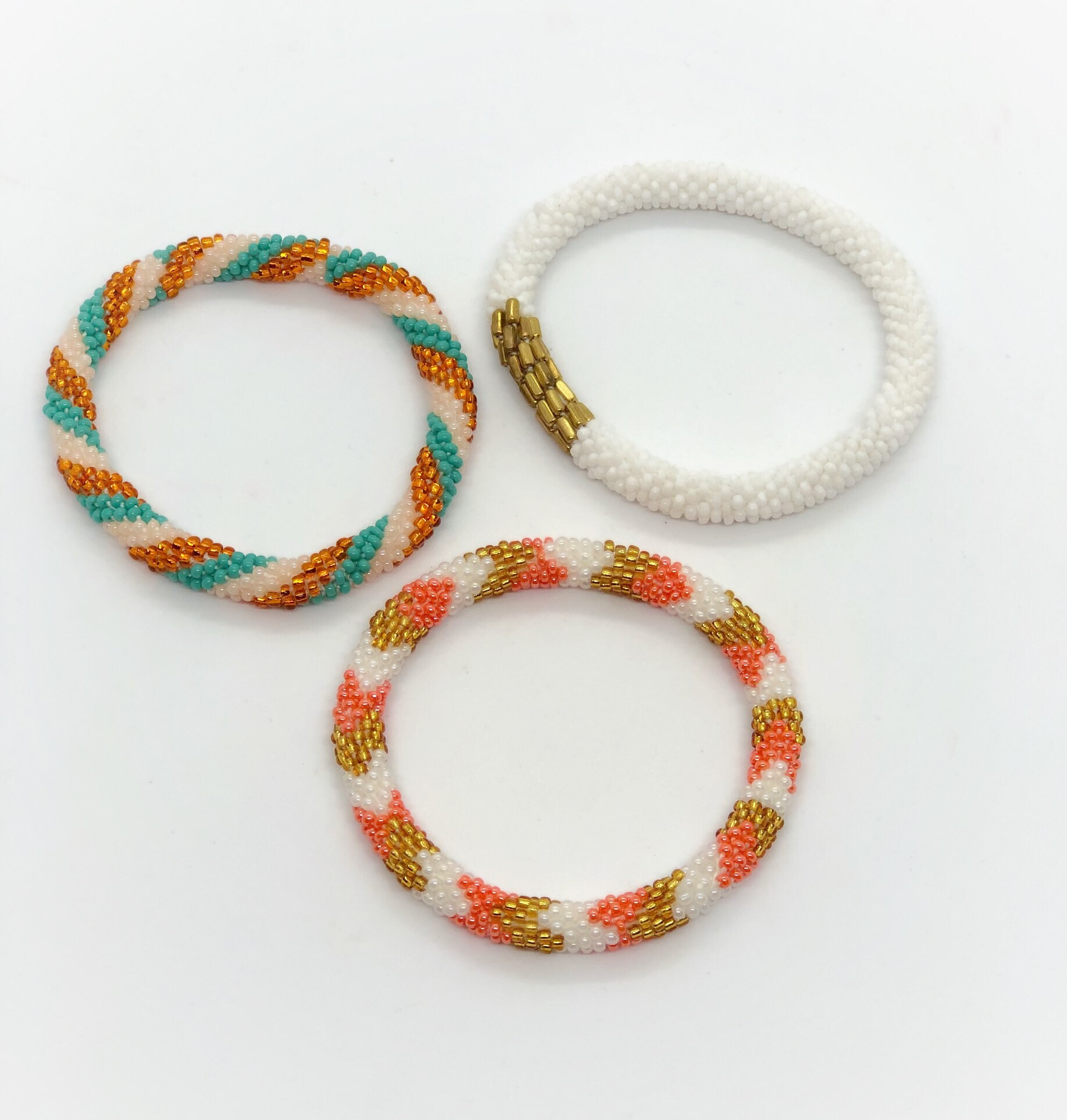 Beaded Roll On Bracelet Trio Three Bracelets Handmade Beaded