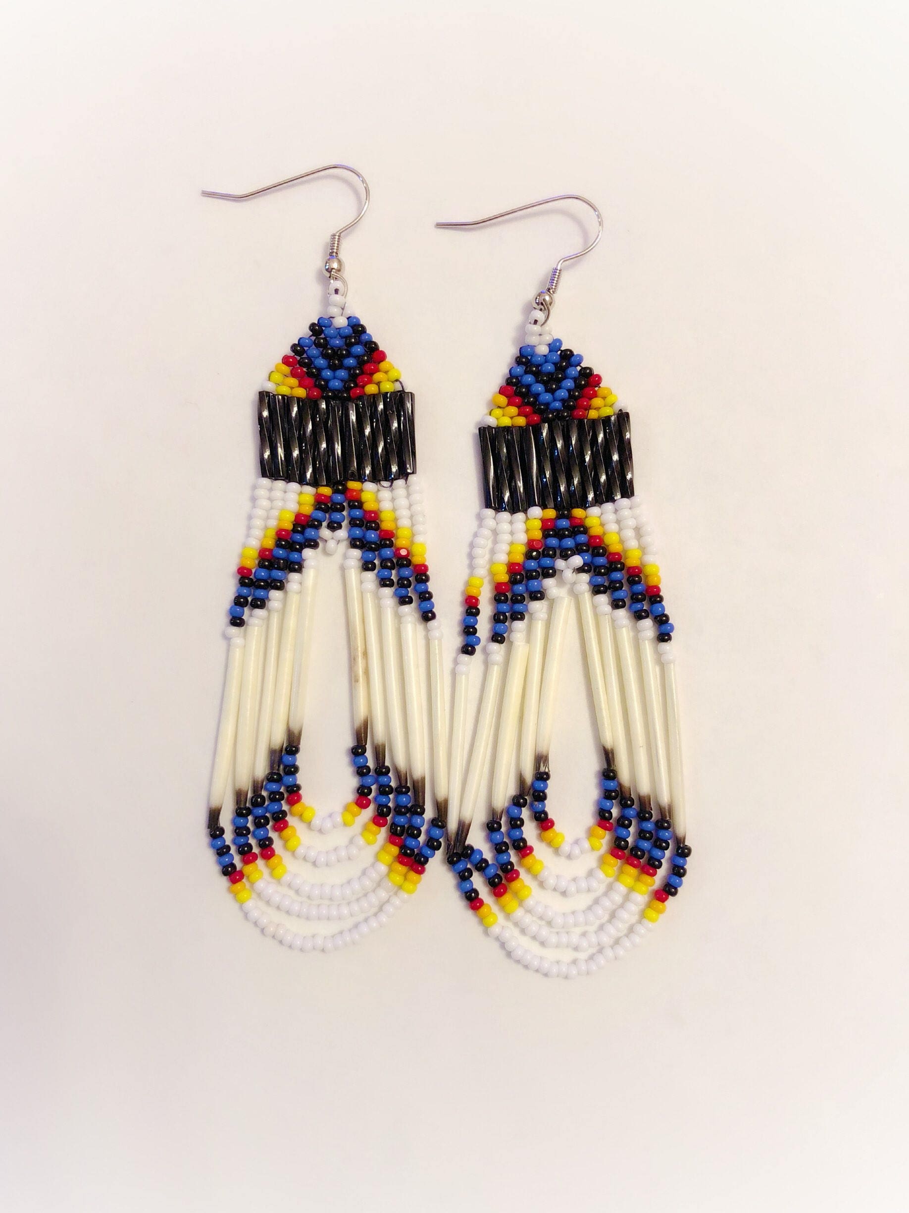 Porcupine Quill Earrings - Native American - Glass Beads - Beaded ...