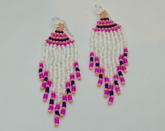 Beaded Earrings 3” - Sterling Silver Hooks - Handmade