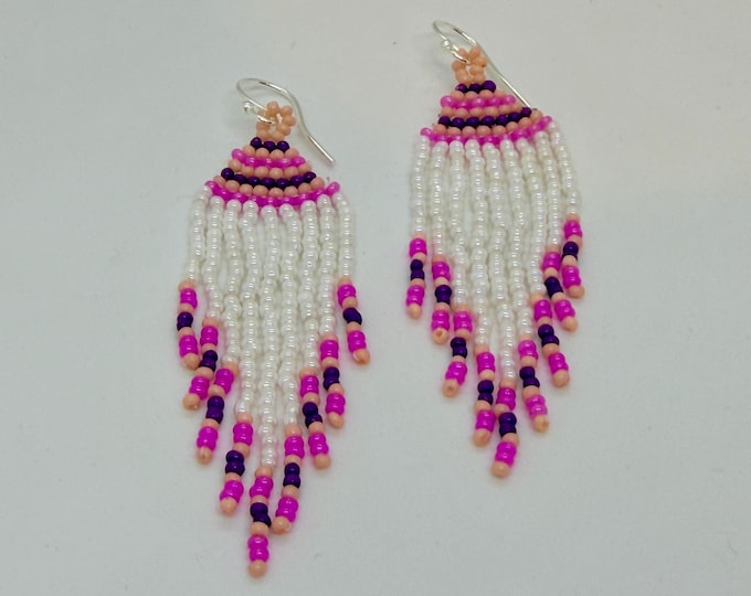 Beaded Earrings 3” - Sterling Silver Hooks - Handmade