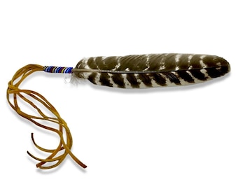 Beaded Smudge Feather - Beaded Prayer Feather - Turkey Feather - Native American - Sage Blessed - Alter Feather - Smudging Feather