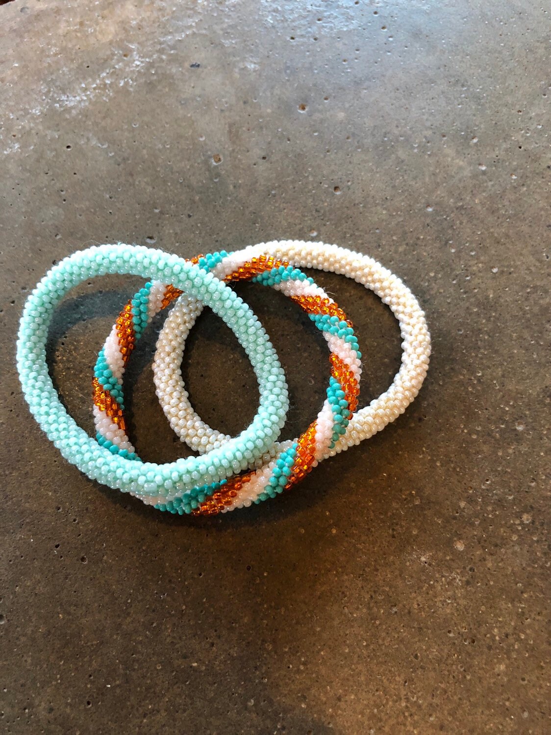 Beaded Roll On Bracelets Trio Three Bracelets Handmade Stacking