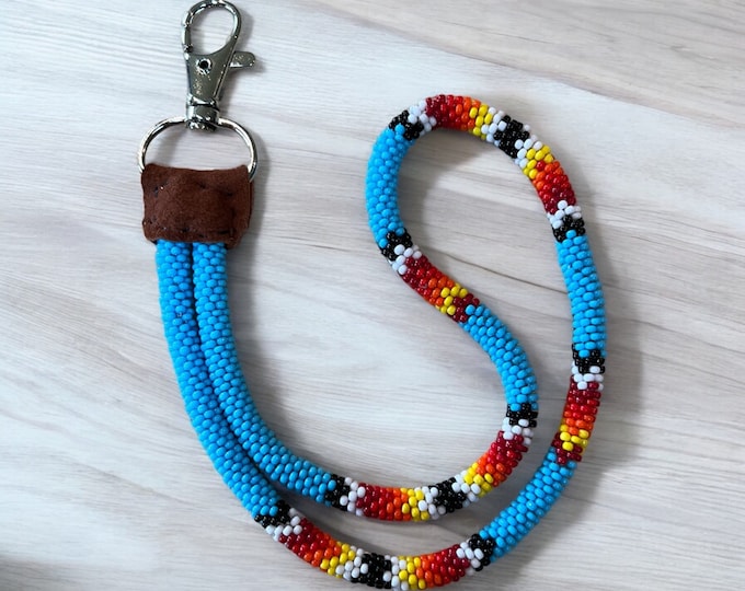 Beaded Wristlet Keychain - Native American Made - Buckskin - Clip Style