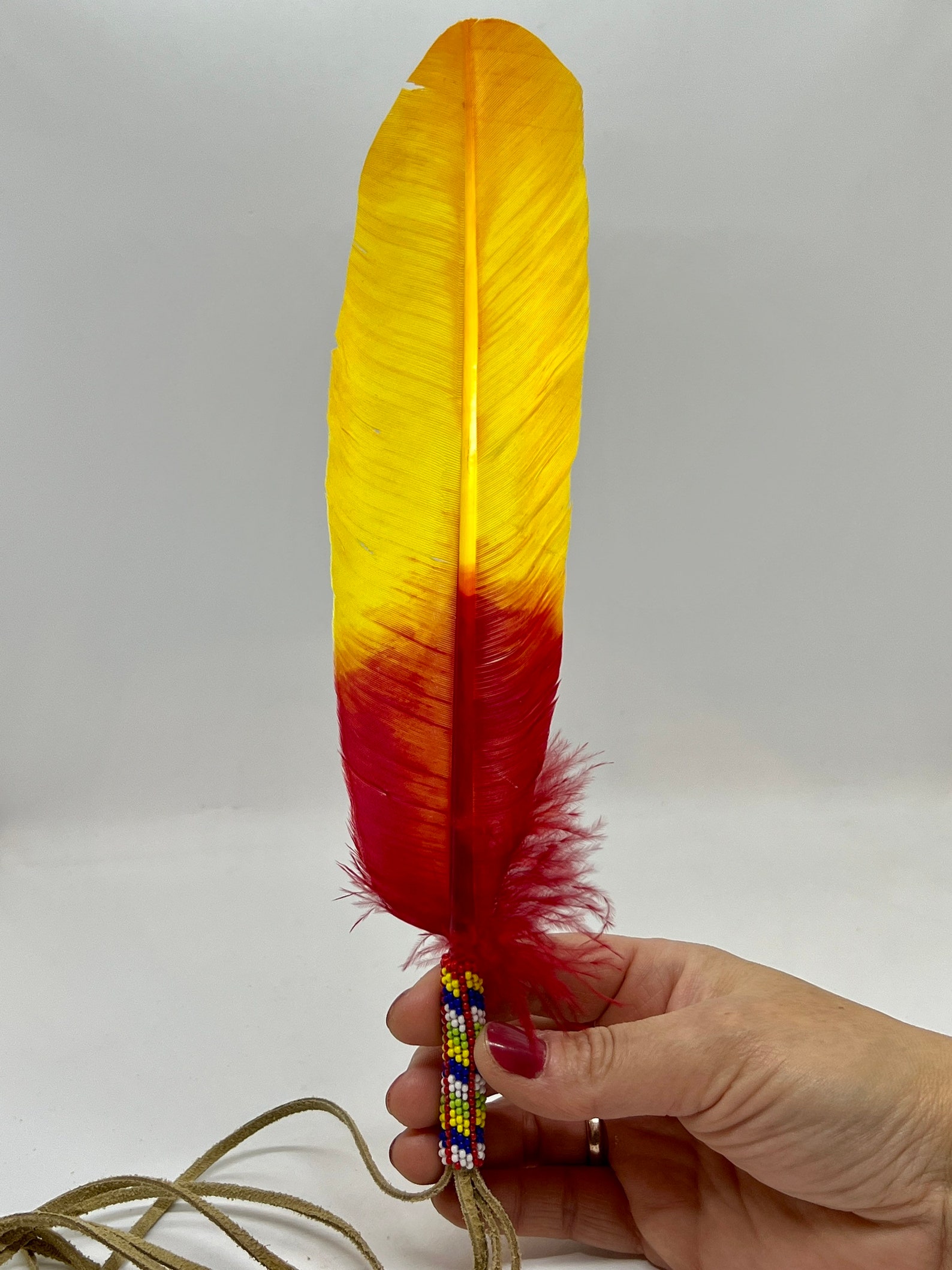 Native American Beaded Smudge Feather Hand Painted Feather Etsy