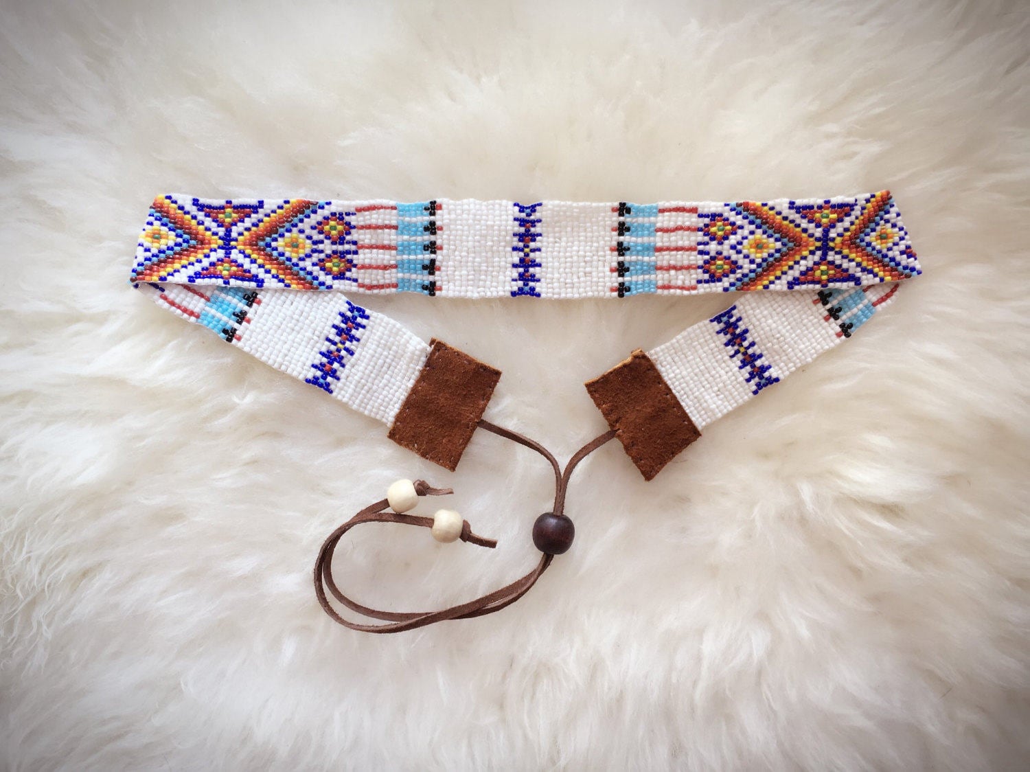 Beaded Hatband Glass Beads Buckskin Sage Blessed Authentic