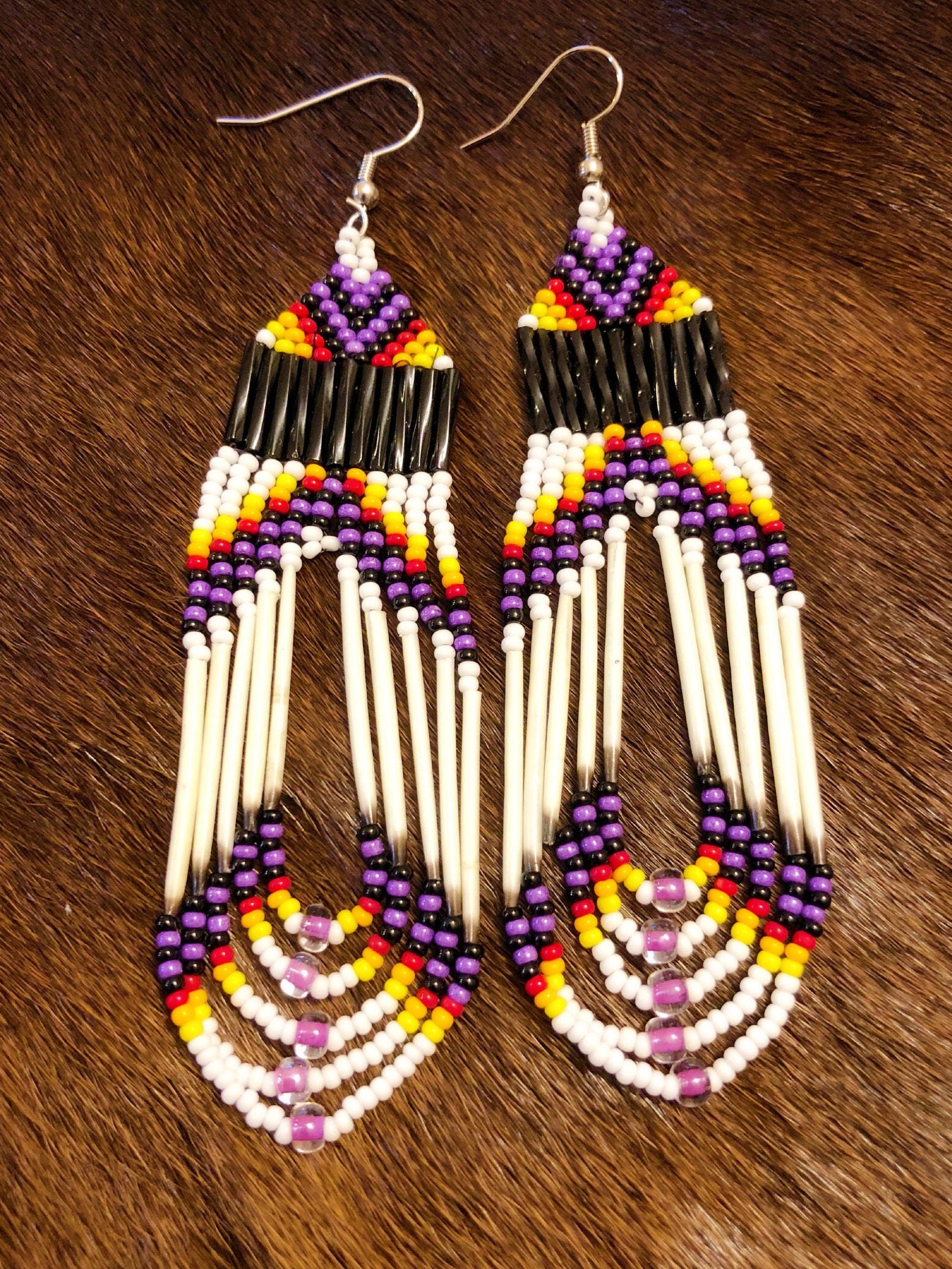 Porcupine Quill Earrings Native American Glass Beads