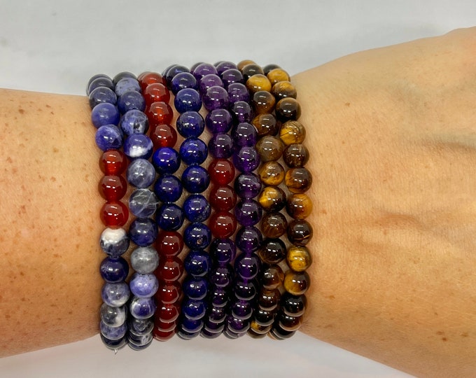 Genuine Crystal Bracelet - Sold Individually - Tigers Eye - Amethyst - Carnelian - Lapis Lazuli - Sodalite