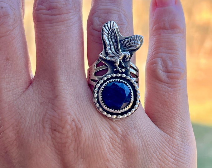 Size 8 - Eagle Ring - Lapis Lazuli - Sterling Silver - Native Made