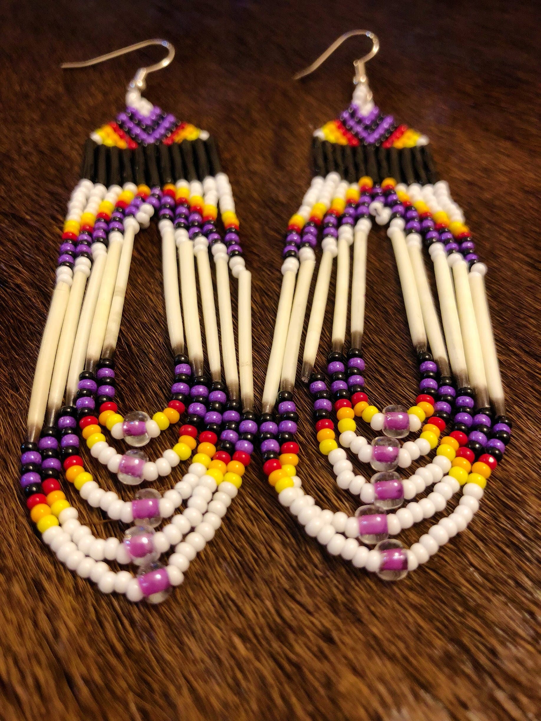 Porcupine Quill Earrings   Native American   Glass Beads