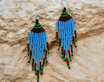 Beaded Earrings 3” - Sterling Silver Hooks - Handmade