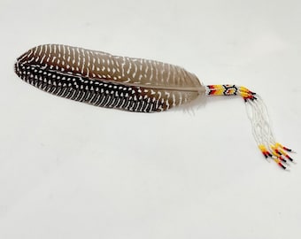 Beaded Smudge Feather with Beaded Fringe - Native American Feather