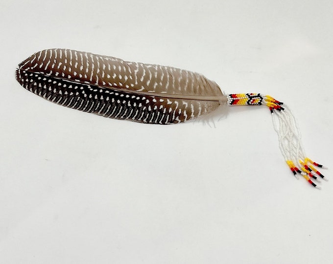 Beaded Smudge Feather with Beaded Fringe - Native American Feather