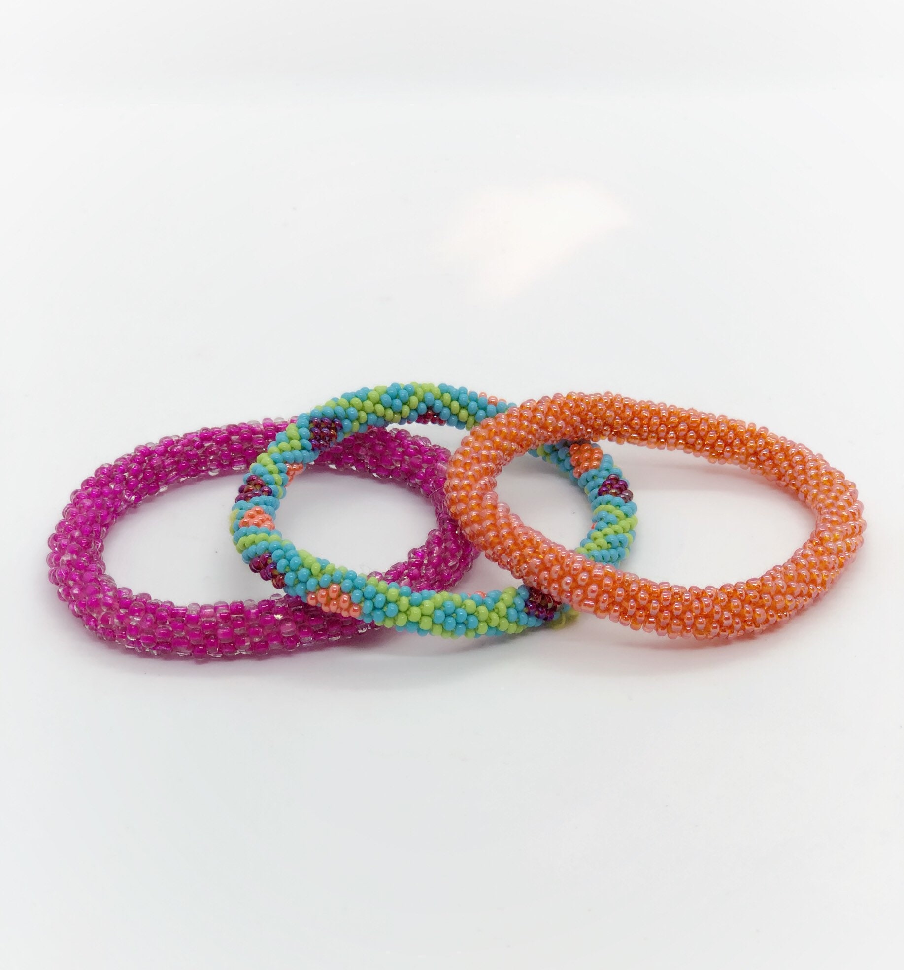 Beaded Roll On Bracelets Trio Three Stacking Bracelets Handmade