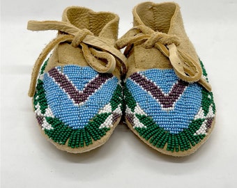 Baby Moccasins - Buckskin - Lakota Beadwork