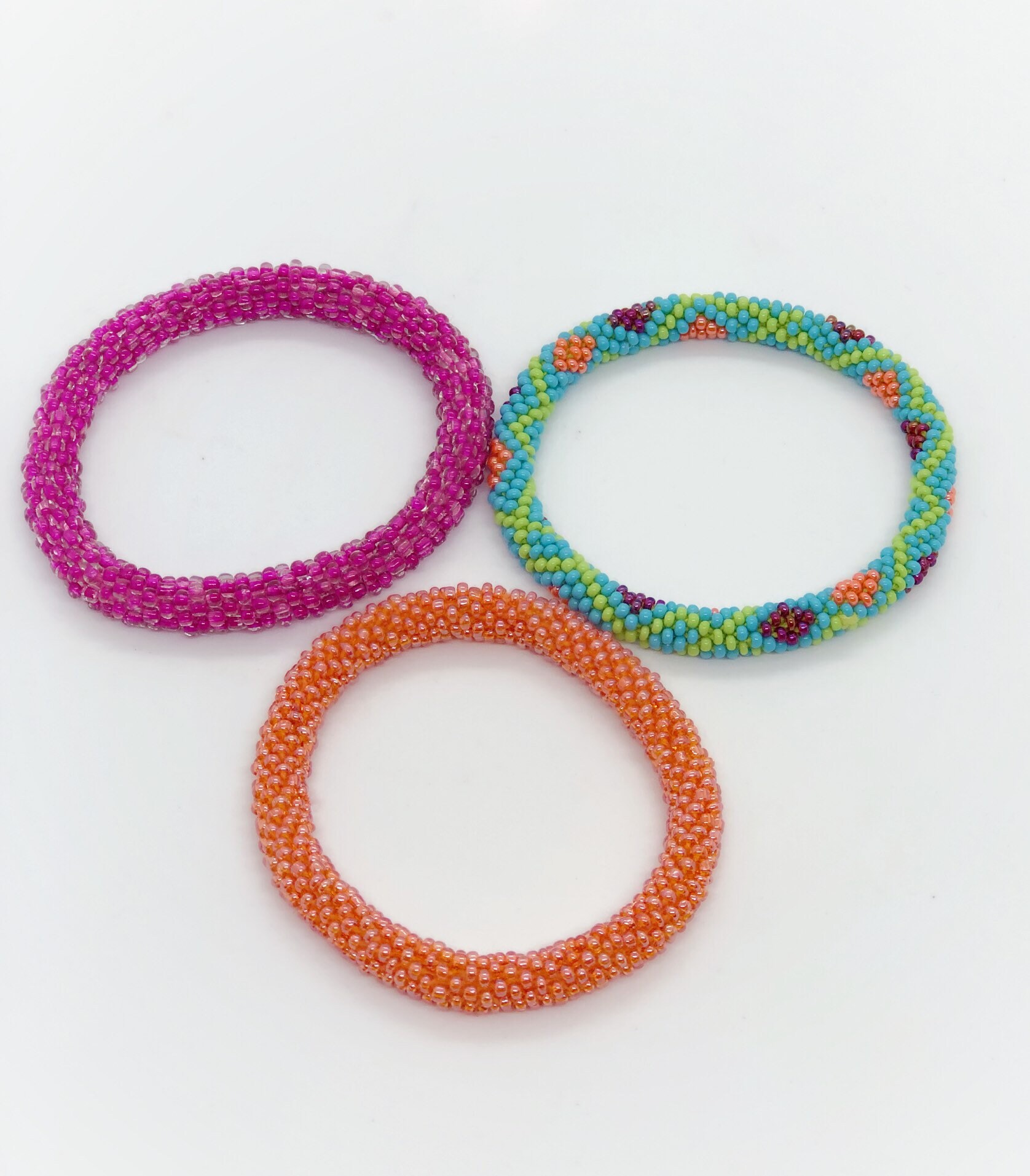 Beaded Roll On Bracelets Trio Three Stacking Bracelets Handmade