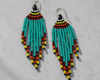 Beaded Earrings 3” - Sterling Silver Hooks - Handmade