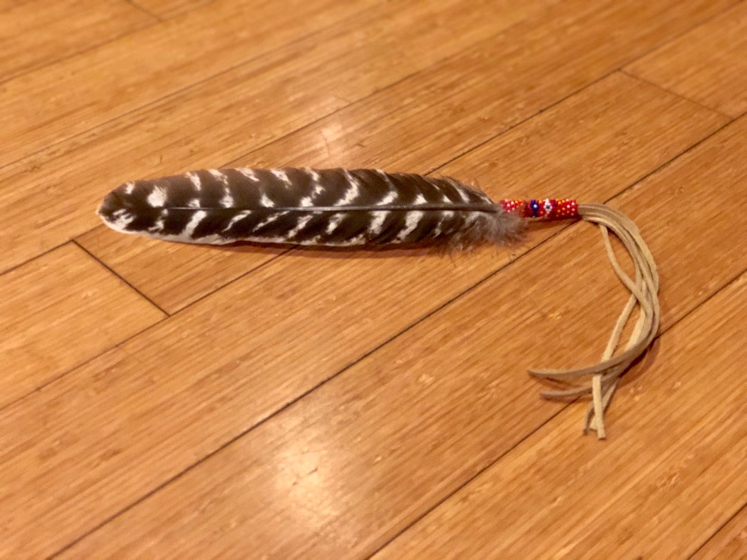 Beaded Smudge Feather Native American Turkey Feather Beadwork Buckskin