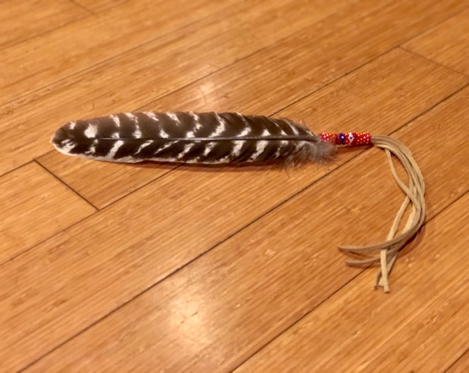 Beaded Smudge Feather - Native American - Turkey Feather - Beadwork - Buckskin - Prayer Feather