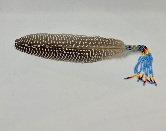 Beaded Smudge Feather with Beaded Fringe - Native American