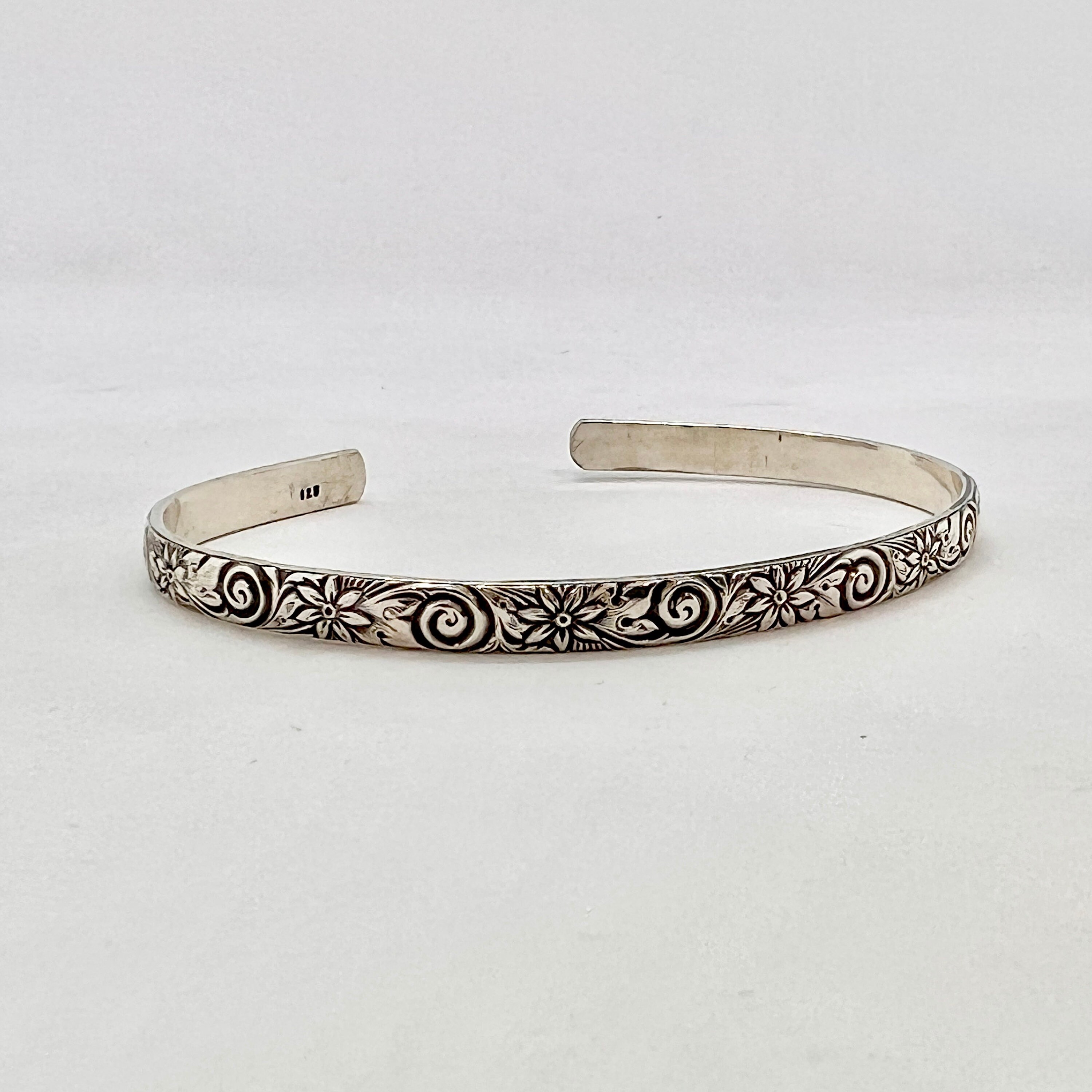 925 sterling silver handcrafted floral design bangles bracelet