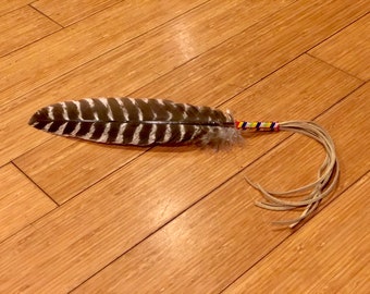 Beaded Smudge Feather - Prayer Feather - Buckskin Fringe - Beaded Handle - Native American - Sage Blessed