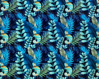 Fabric coupon allover Blue Chameleons, digital printed fabrics