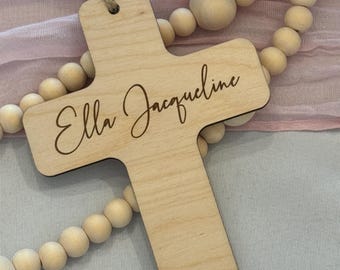 Personalized Wooden Rosary Baptism Gift First Communion Gifts Custom Engraved Customizable Child Baby Girl Boy Godmother Godfather Religious