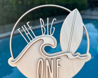 The Big One Surf Board and Wave Cake Topper Surf Themed Birthday Surfer Decor First Birthday Custom Boy Girl Laser Engraved Personalized 1st