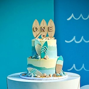Surfboard Cake Topper | Surf Themed Birthday Topper | Surfer Birthday Decor | Custom Cake Topper | First Birthday | Birthday One Cake Topper