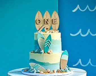 Surfboard Cake Topper | Surf Themed Birthday Topper | Surfer Birthday Decor | Custom Cake Topper | First Birthday | Birthday One Cake Topper