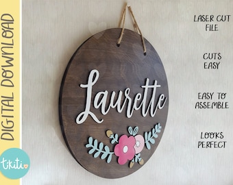 Nursery Baby Name, Laser Cut File, DIY, Round Wood Sign, SVG, Instant Digital Download