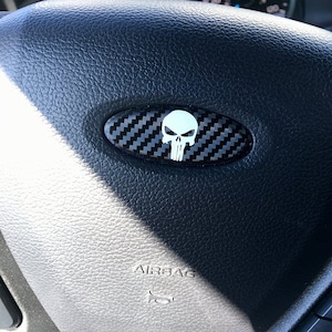 Punisher Skull Steering Wheel Air Bag Overlay Decal Compatible with Ford