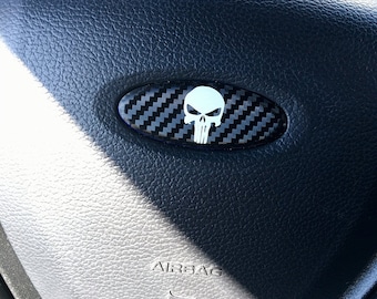 Punisher Skull Steering Wheel Air Bag Overlay Decal Compatible with Ford