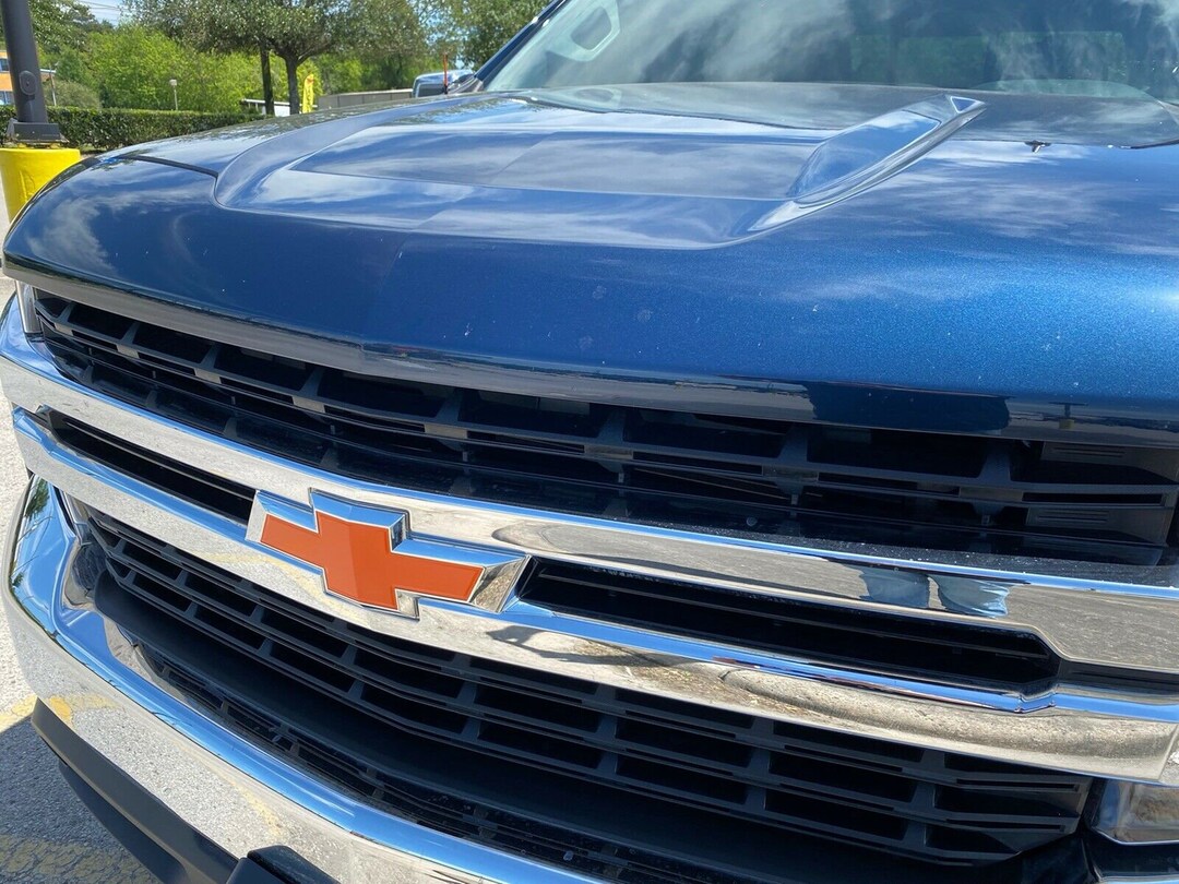 Chevy Bowtie Logo Muffler Exhaust Tail Pipe Deflector Shield - Polished Stainless Steel, Clam Shell Shape, Custom Hot Rod