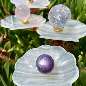 Crystal Sphere with Onyx Shell Dish: Gem Lepiolite, Aquamarine, Quartz