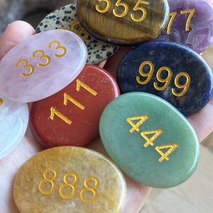 Angel Numbers Crystal Pocket Stone: Engraved Lucky Numbers