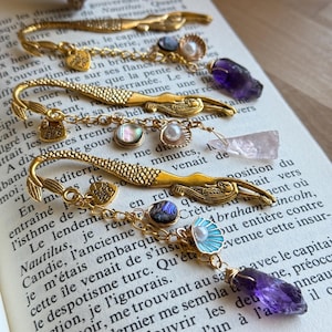 Mermaid Crystal Bookmark with charms and abalone: Book Lovers Gifts
