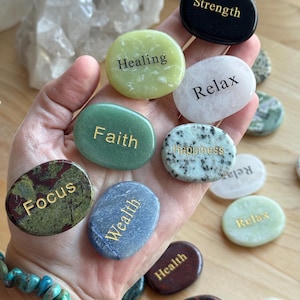 Natural Stone Engraved Word Pocket Stone: Crystal Encouragement