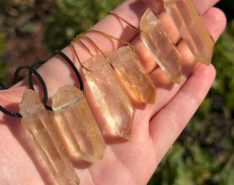 Golden Healer Quartz Pendant Natural Raw Hematoid Quartz Point Necklace