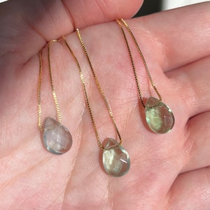 Fluorite faceted teardrop necklace dainty blue green drop pendant