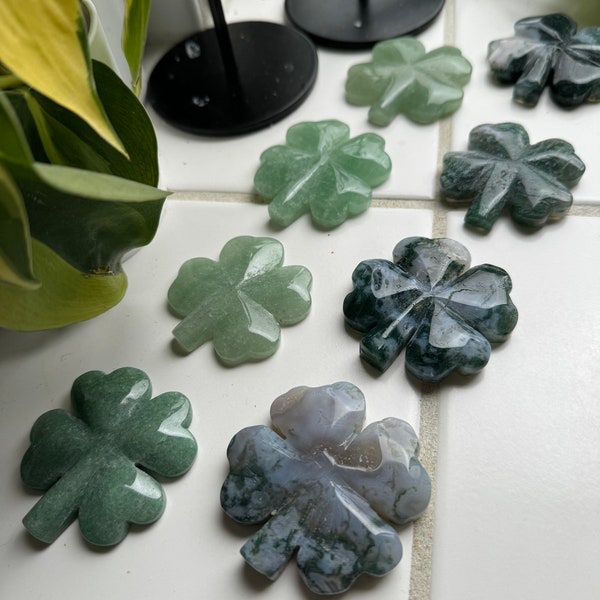 Four Leaf Clover Crystal Green Aventurine Moss Agate 4 Leaf Clover St. Patrick’s Day Crystal Clover Shamrock Crystal