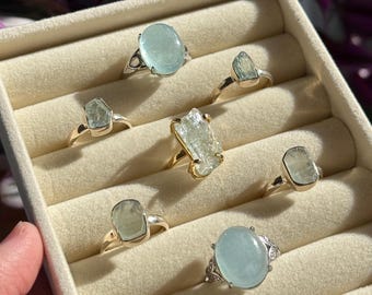 Natural Aquamarine Ring: Sterling Silver or White Bronze