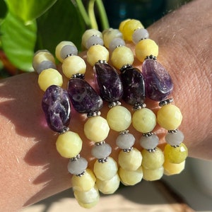 Amethyst & Faceted Jade Bracelet: Sterling Silver Accent Beads