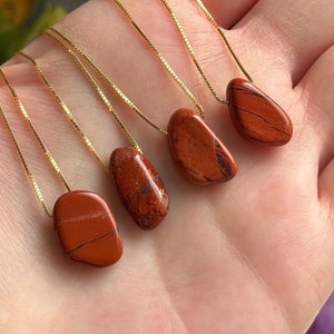 Red Jasper Pendant Necklace: Dainty Stone, Adjustable Chain