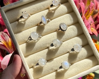 Natural Moonstone Ring: Sterling Silver or White Bronze