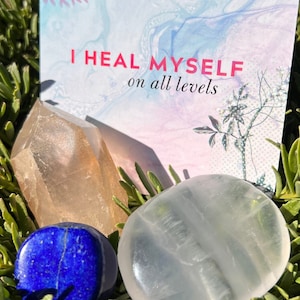 Conjunto de regalos de afirmación de cristal - Tarjeta y cristales de afirmación de sabiduría de positividad curativa