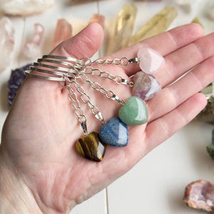 Crystal Heart Keychain - Natural Stone Heart Bag Charm