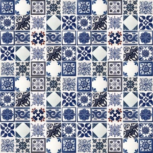 SPECIAL SALE 150 Blue and Off white Assorted Mexican Ceramic 4x4 inch Hand Made Tiles