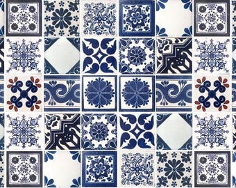50 Blue and Off white Assorted Mexican Ceramic 4x4 inch Hand Made Tiles #002