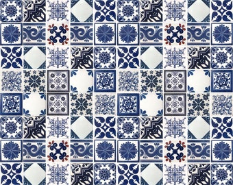 100 Blue and Off white Assorted Mexican Ceramic 4x4 inch Hand Made Tiles #001